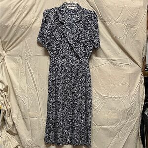 Talbots Navy and White Floral Midi Dress